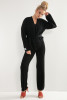 Elegant 3-piece summer set made of merino wool pants, top, and short cardigan with a belt F1191 color Black