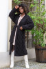 Long woolen cardigan with decorative chunky knit F1261 color Black