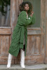 Long woolen cardigan with decorative chunky knit F1261 color Olive