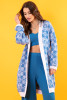 Long cardigan with a crochet pattern F1440 color Blue