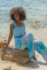 Cotton openwork set of pants and top F1452 color Blue