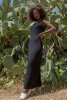 Long summer dress with a V-neck F1467 color Black