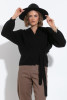 Short knotted wool sweater F1504 color Black