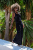 Long openwork dress with a v-neck F1463 color Black