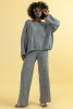 Set of long trousers and a floral blouse F1671 color Grey