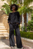 Set of long trousers and a floral blouse F1671 color Black