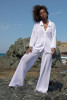 Cotton openwork set with buttoned shirt and long pants F1682 color White