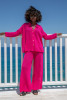 Cotton openwork set with buttoned shirt and long pants F1682 color Hotpink