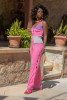 Colorful set with distressed details: top and long pants F1683 color Pink