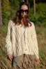 Classic Buttoned Cardigan with Cable Knit Pattern F1726 color Beige