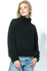 SEAMLESS OVERSIZED SWEATER WITH TURTLENECK AND ROLLED CUFFS MADE FROM ALPACA WOOL F1750 color Black