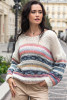 Light oversized striped sweater F1311 color Ecru