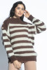 Button-up striped alpaca wool sweater F1763 color Choco