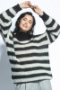 Button-up striped alpaca wool sweater F1763 color Black