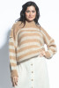 Button-up striped alpaca wool sweater F1763 color Carmel