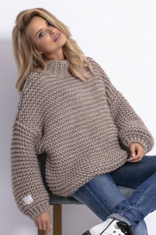 Loose-fitting CHUNKY KNIT sweater with stripes F790 mocca