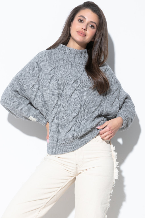 Oversized Aran pattern sweater F840 grey