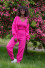 Knitted summer set long pants, buttoned cardigan, and top with pattern F1245 pink