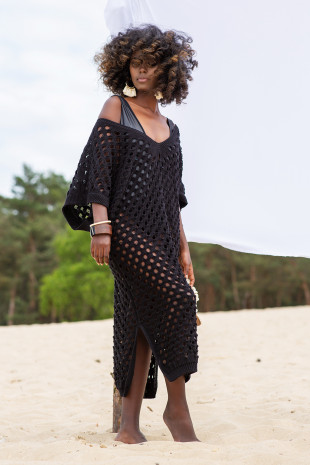 Long lacy beach dress F1249 black