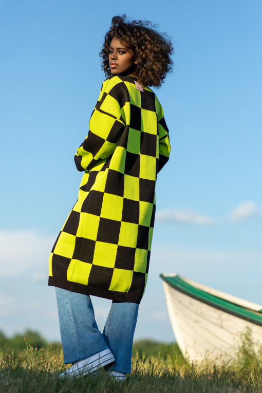 Checkered pattern cardigan F1255 lime