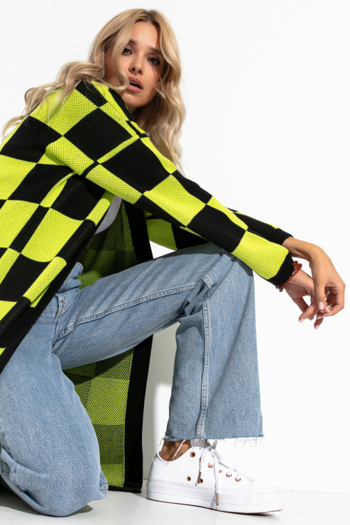 Checkered pattern cardigan F1255 lime