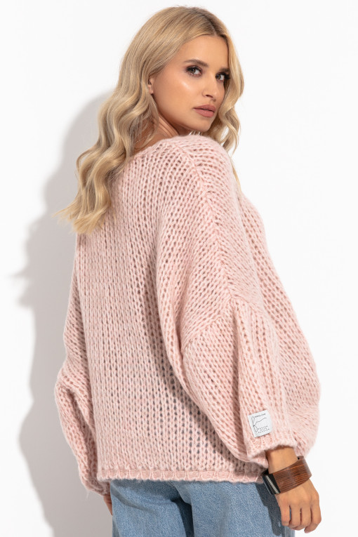 Loose sweater with a neckline F1256 pinkpowder