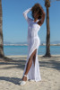 Long openwork dress one shoulder F1455 white