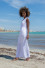 Long summer dress with a V-neck F1467 white