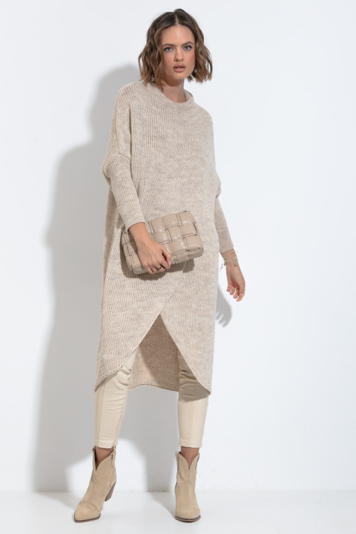 Long sweater with a slit F1515 beige