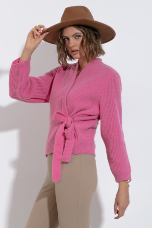 Short knotted wool sweater F1504 pink