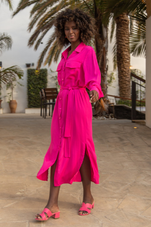 Long shirt dress with a belt F1657 amaranth