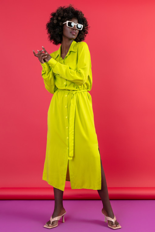 Long shirt dress with a belt F1657 lime