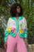 Colorful oversized cotton cardigan F1645 mint