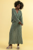 Three-piece openwork set, long skirt, oversize sweater and top F1672 olive