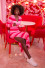 Striped midi dress with a slit F1686 pink