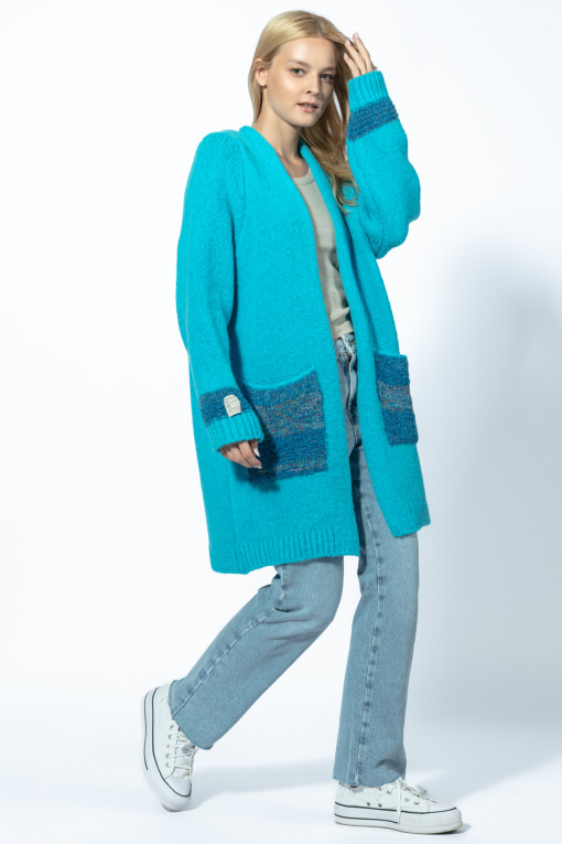 Woolen cardigan with pockets F1741 blue