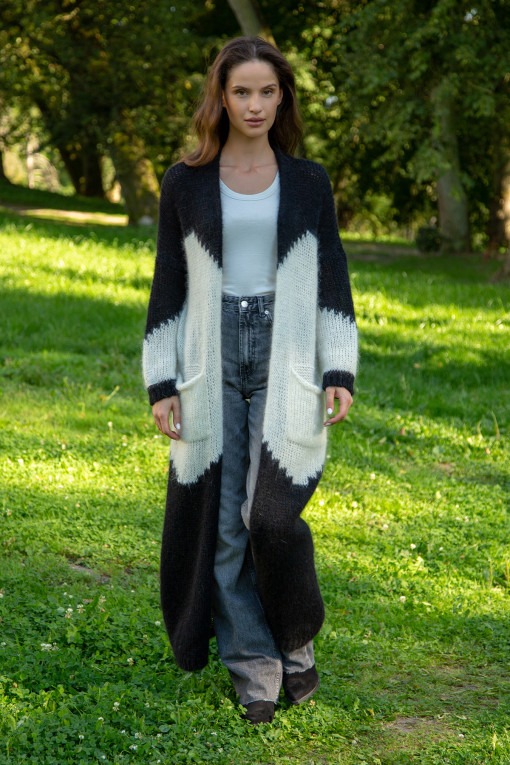 Long alpaca wool cardigan F1746 black