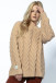 Warm sweater with a cable knit neckline F1747 carmel