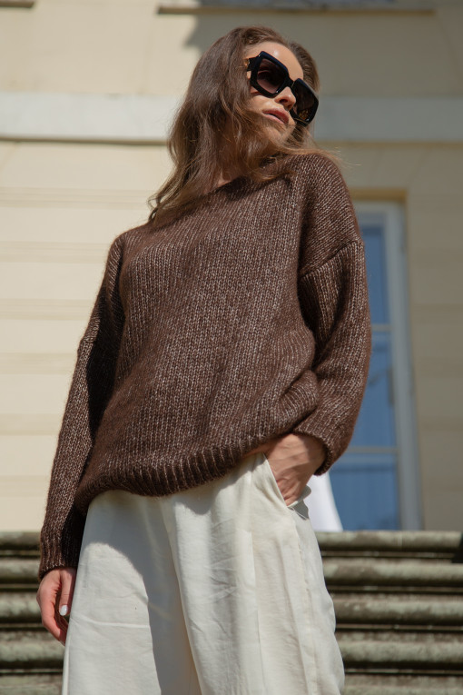 CLASSIC SWEATER MADE FROM UNDYED ALPACA WOOL AND MACO COTTON F1743 espresso