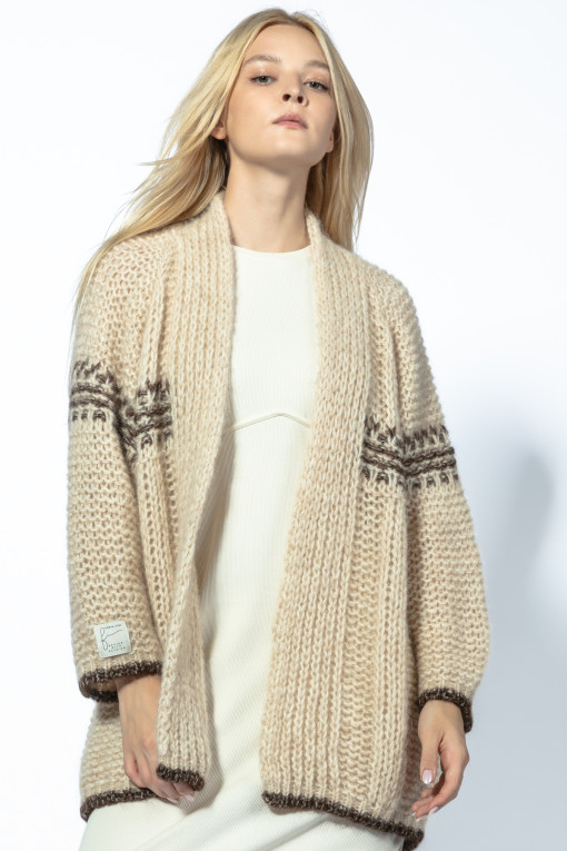 Cardigan made from undyed alpaca wool and maco cotton F1748 beige